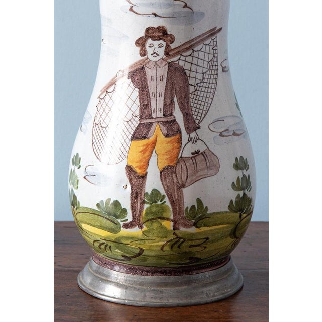 Pewter-Mounted Fisherman Birnkrug from Bayreuth Faience, 19th Century For Sale - Image 6 of 10