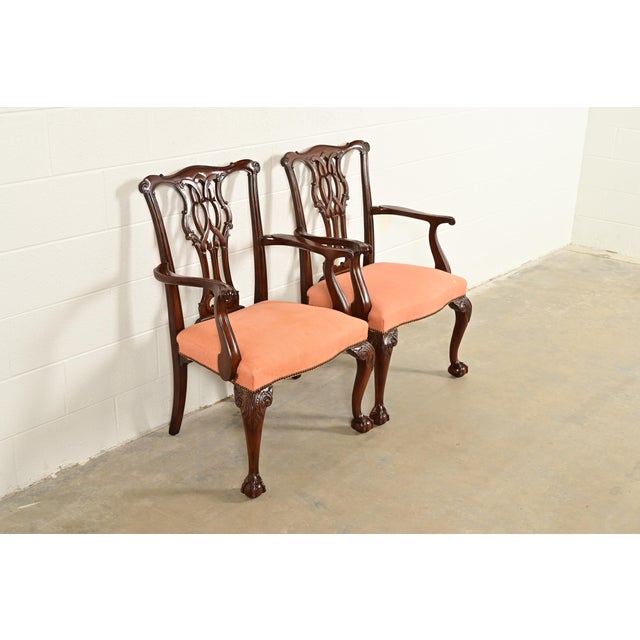 Baker Furniture Company Baker Furniture Chippendale Carved Mahogany Armchairs, Pair For Sale - Image 4 of 14