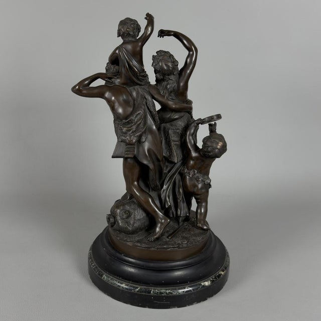Rococo Clodion, The Childhood of Silene, 20th Century, Bronze on Marble Base For Sale - Image 3 of 16