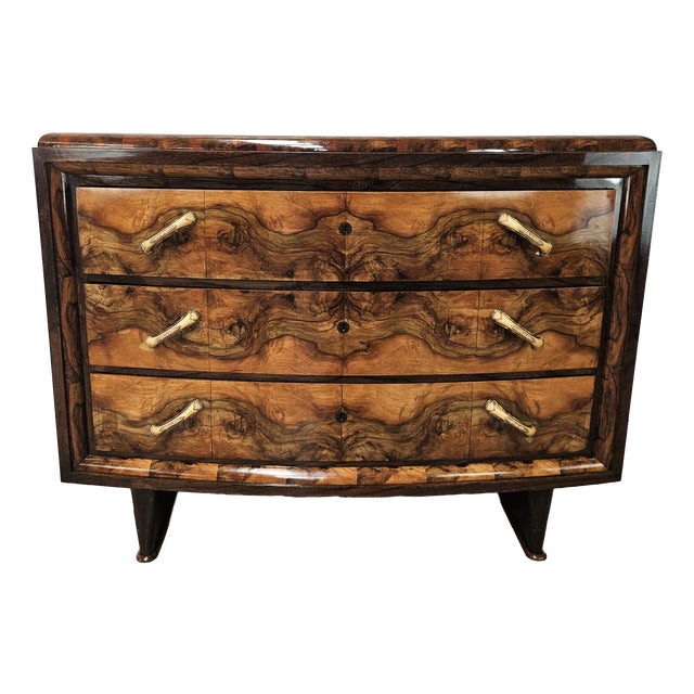 Vintage Art Deco Chest of Drawers in Walnut Burl with Three Drawers, 1940 For Sale