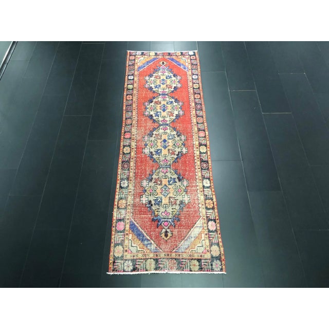 Red Traditional Turkish Handmade Wool Runner For Sale - Image 11 of 11