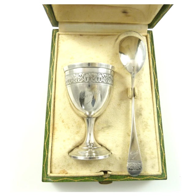 Antique French Sterling Silver Egg Cup & Spoon Set | Boxed Set | C 1900 For Sale - Image 4 of 12
