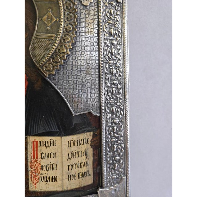 Russian Icon of Christ Pantocrator, 1880, Painting on Panel For Sale - Image 11 of 14