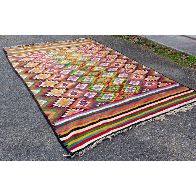 Afghan Kilim Rug with Multicolor and Geometric Patterns, 1950 For Sale - Image 3 of 11