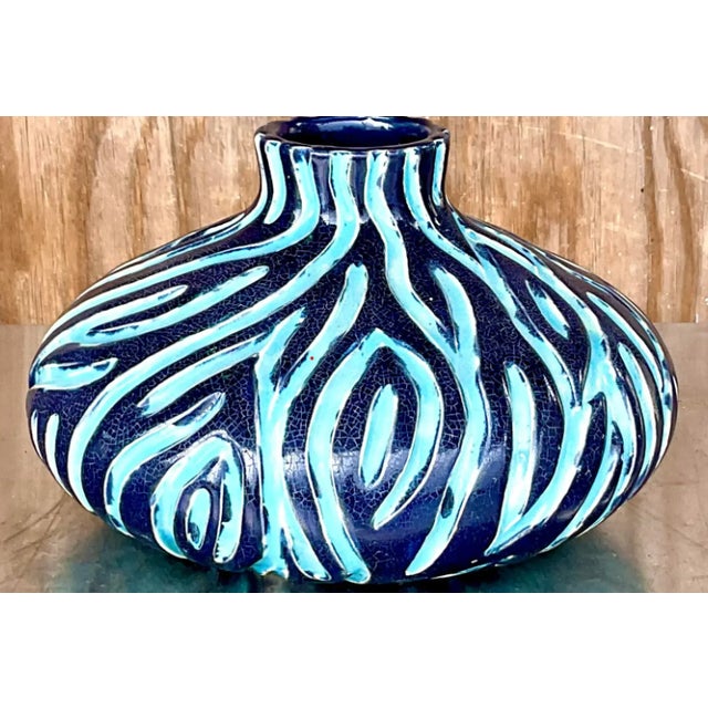 Vintage Modernist Turquoise & Black Studio Pottery Vase For Sale - Image 11 of 12