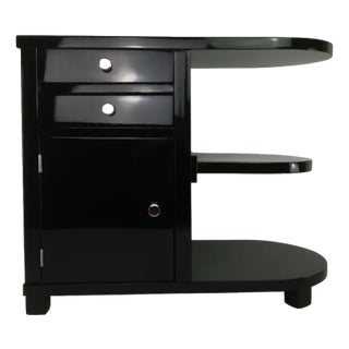 Art Deco Black Glossy Bedside Table, 1920s For Sale