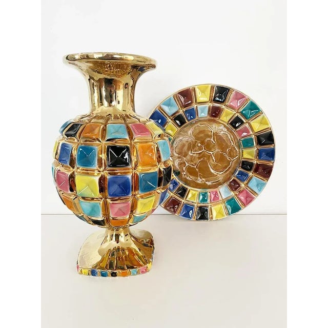 Sesto Fiorentino Vase with Plate Hand Decorated 1940s/50s -Art- Year: 1940/1950 Sesto Fiorentino signed Condition: Very...