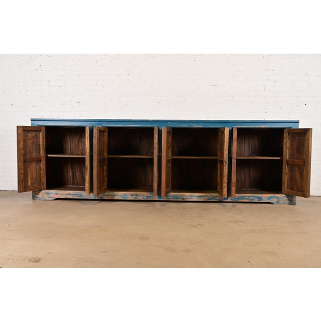 Late 20th Century Modern Distressed Blue Painted Monumental Sideboard by Van Thiel For Sale - Image 5 of 13