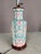 Traditional Chinese Famille Rose table lamp in baby blue with white and pink accents. Porcelain vase and dark teak wood...