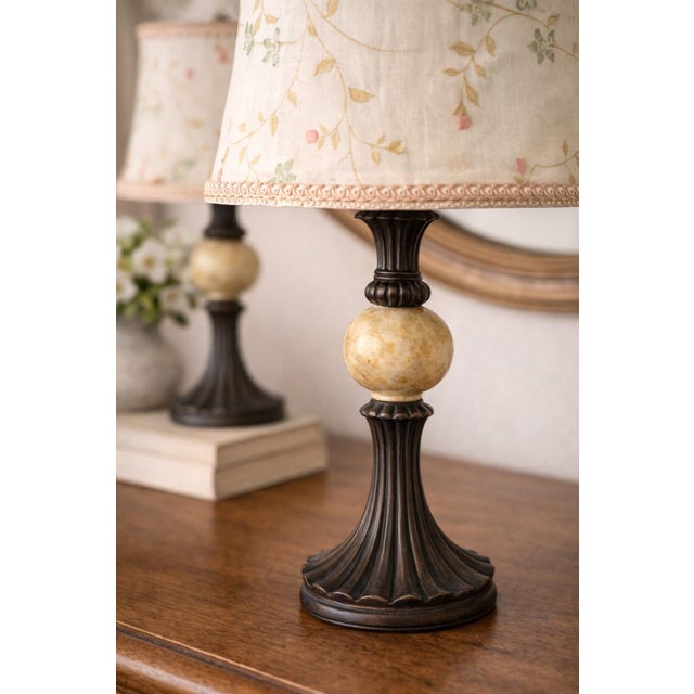 Early 21st Century Pair of Petite Floral Embroidered Table Lamps by Collections Etc. For Sale - Image 5 of 6