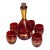 1970s 22k Gold Ruby Red Venetian Murano Glass Decanter With 5 Tumblers - 6 pcs For Sale