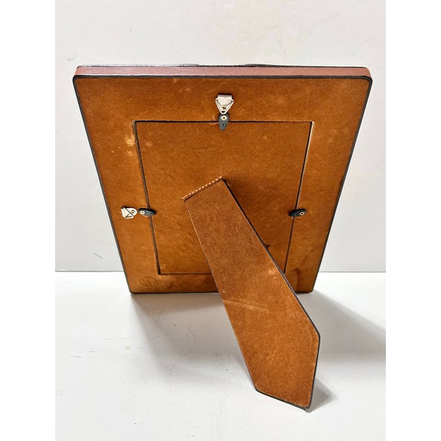 1970s Southwestern Tooled Leather Picture Frame With Croc Embossed Accents For Sale - Image 4 of 10