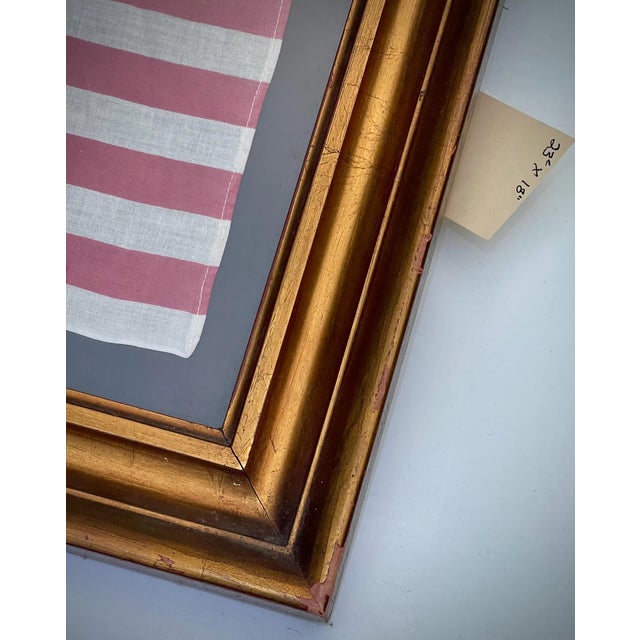 American Real Vintage American Revolutionary Flag Bicentennial 13 Star Cotton in Gilt Antique Frame For Sale - Image 3 of 7