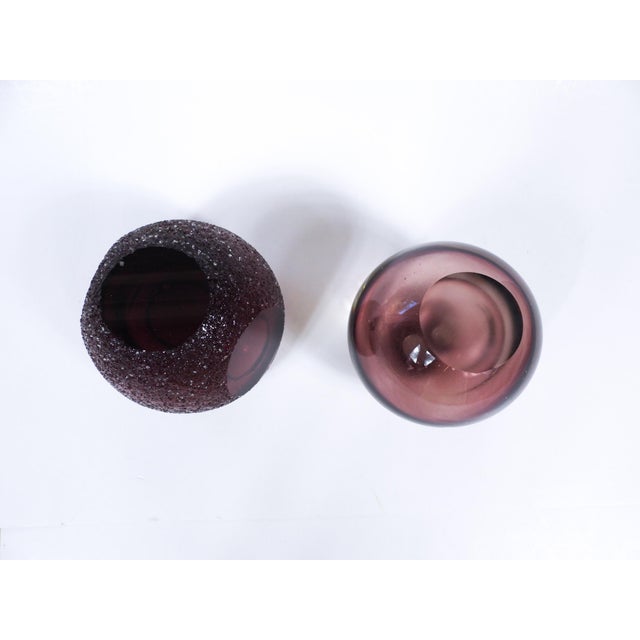 Late 20th Century Small Contemporary Eggplant Purple Glass Vases - A Pair For Sale - Image 5 of 5