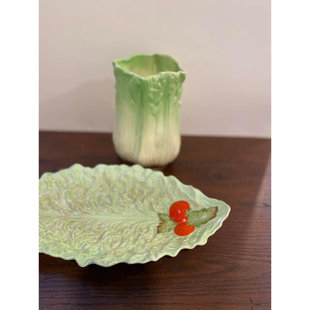 Carlton Ware Early 1900s Pale Green Lettuce Leaf Serving Plate For Sale - Image 4 of 8
