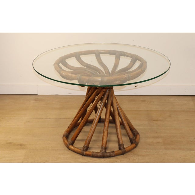 Wood Bamboo and Glass Table by Bernard Govin for Eguizier, 1970s For Sale - Image 7 of 18