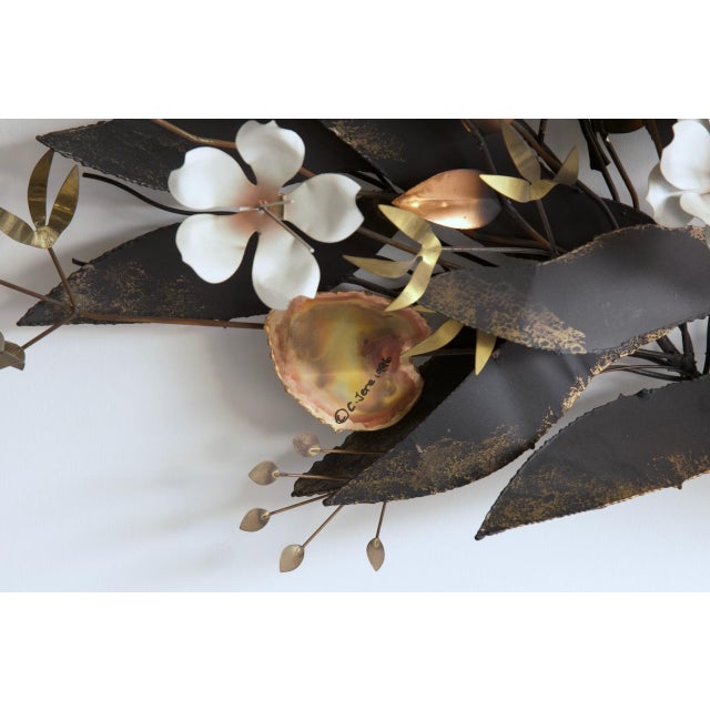 Artisan House Signed Curtis Jere Brutalist Mixed Metal Floral Wall Sculpture For Sale - Image 4 of 7