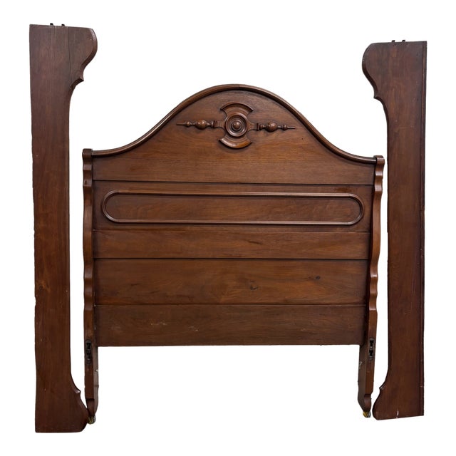 Antique Full Size Victorian Walnut Carved Bedframe For Sale