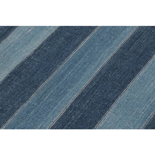 1950s Vintage Dhurrie Rug, Gallery Runner in Navy and Sky Blue Stripes - Rug & Kilim For Sale - Image 5 of 8