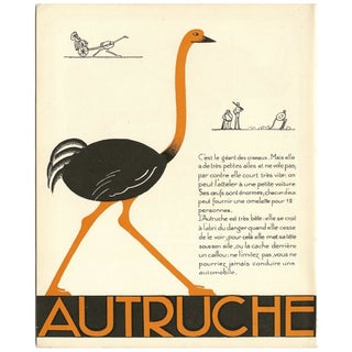 1930s French Art Deco Ostrich Print For Sale