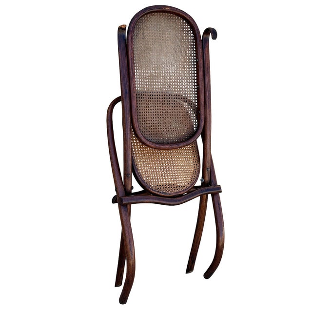 Late 19th Century Vienna Secession Bent Oak & Cane Foling Chair No. 01 Attributed to Thonet For Sale - Image 5 of 7