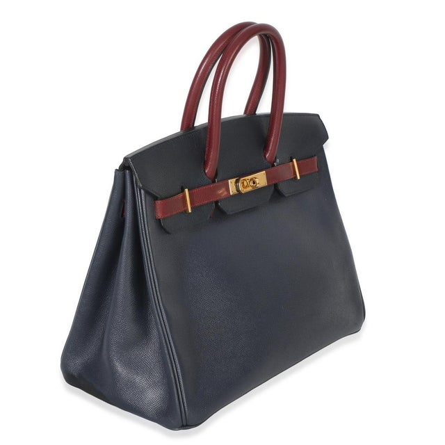 Contemporary Vintage Rouge H Bleu Marine Courchevel Birkin 35 GHW For Sale - Image 3 of 9