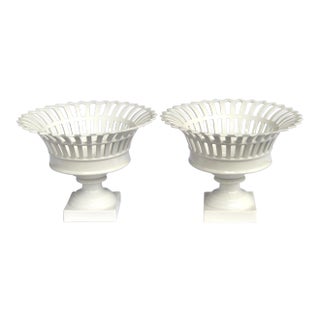Good German Kpm White-Glazed Pierced Lattice Porcelain Compotes - a Pair For Sale