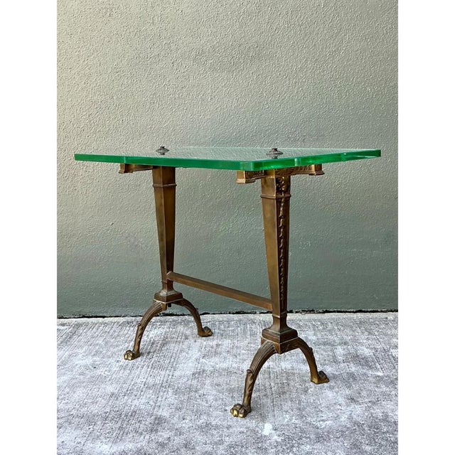 Bronze Vintage Deco Bronze and Glass Side Table For Sale - Image 8 of 12