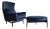 The Big Chair and Ottoman by Jens Risom in Navy Blue Velvet, C. 1950s For Sale