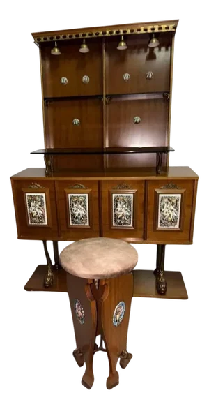 Wooden Mobile Bar and Stool, 1970s, Set of 2