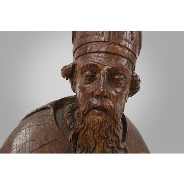 French Artist, Antique Statue of Saint Eligius, 1500s, Wood For Sale - Image 4 of 18