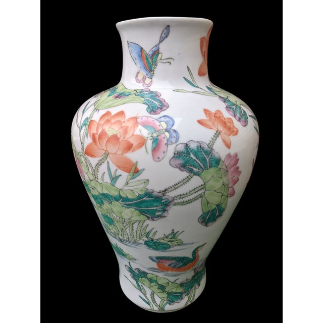 Ceramic Vintage Chinese Qianlong Mark Famille Verte Porcelain Baluster Vase For Sale - Image 7 of 15