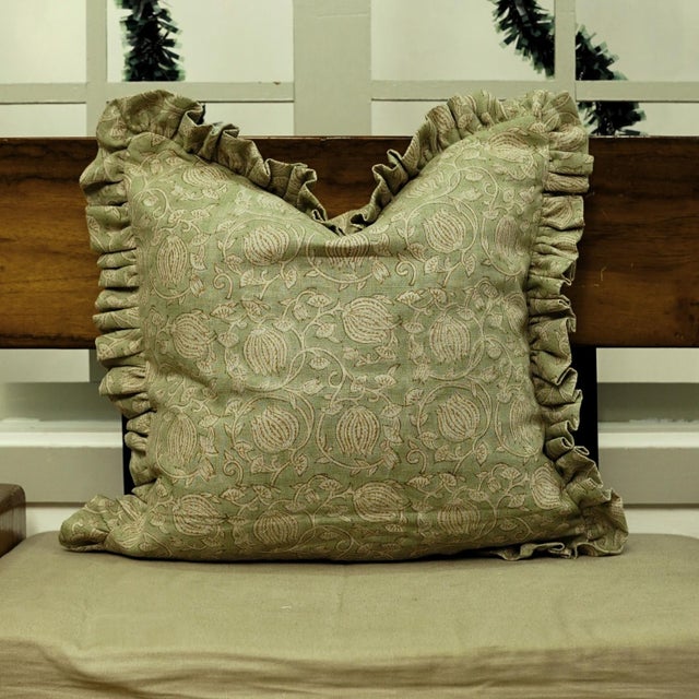 Enhance your home décor with the Fabdivine Elegant Handmade Linen Pillow Cover, featuring a delicate floral block print...