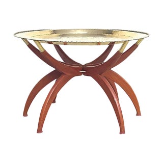 Vintage Brass & Wood Spider Table For Sale