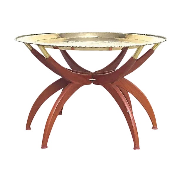 Vintage Brass & Wood Spider Table For Sale