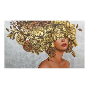 Kristal - Silver Leaf and Gold Floral Figurative Original Artwork by Sally K