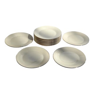 Vintage Lenox Special Porcelain Beige Dinner Plates Silver Trim - Set of 14 For Sale