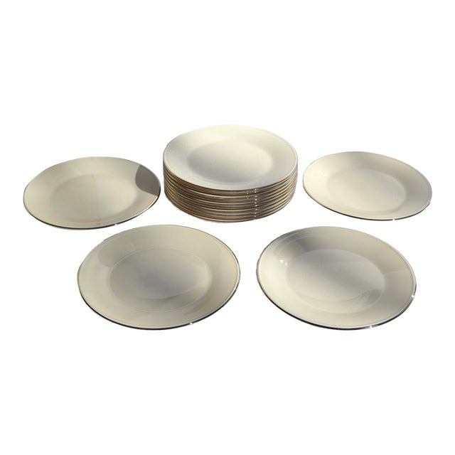 Vintage Lenox Special Porcelain Beige Dinner Plates Silver Trim - Set of 14 For Sale