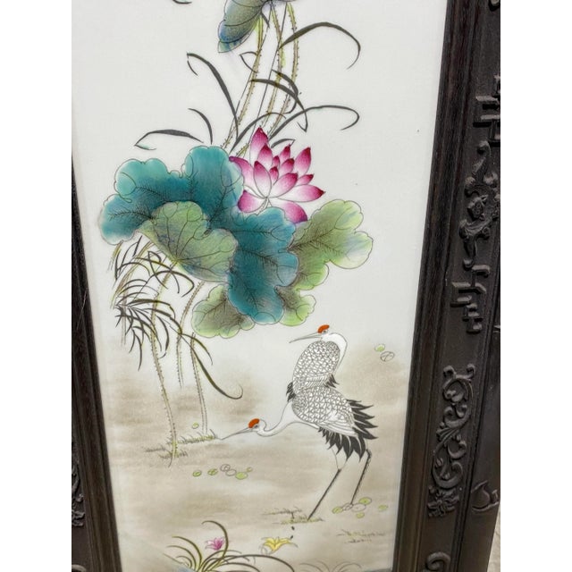 Chinoiserie Chinoiserie Hand Painted Famille Rose Porcelain Panel 49.25" H For Sale - Image 3 of 13