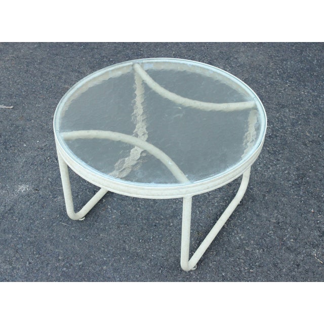 Mid Century Modern Round Glass Top Aluminum Outdoor Patio Side Table For Sale - Image 12 of 12