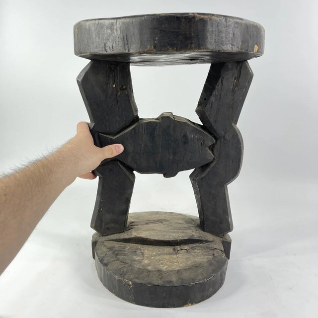 Early 20th Century Early 20th Century Tabwa Wood Stool with Fish Design Congo For Sale - Image 5 of 11