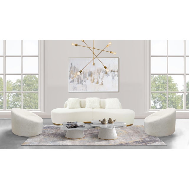 Pasargad Home Simona Curved Sofa With 3 Pillows, Ivory, W 110.6" For Sale - Image 4 of 7