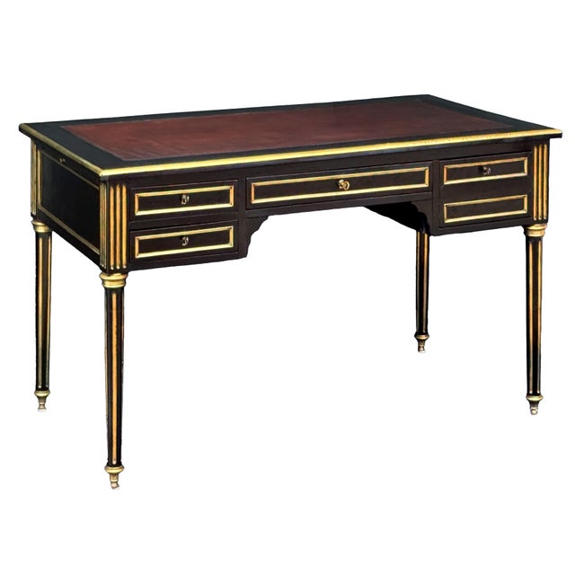 Louis XVI Ebonized Writing Table or Desk With Embossed Leather Top From France For Sale - Image 10 of 16
