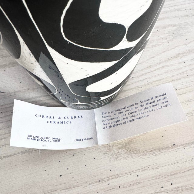 Black Vintage 1989 Black & White Sgraffito Pottery Vase by the Curras Brothers For Sale - Image 8 of 8