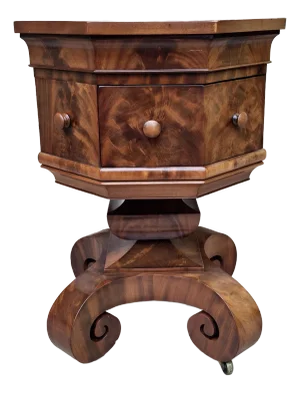 Late 19th Century American Empire Crotch Mahogany Octogonal Rolling Side Table
