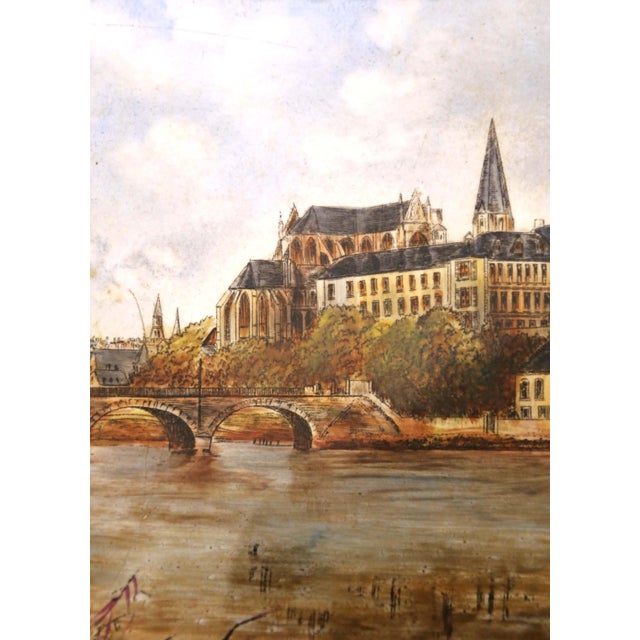 White 19th Century French Porcelain Painting of the City of Auxerre in Carved Frame For Sale - Image 8 of 11