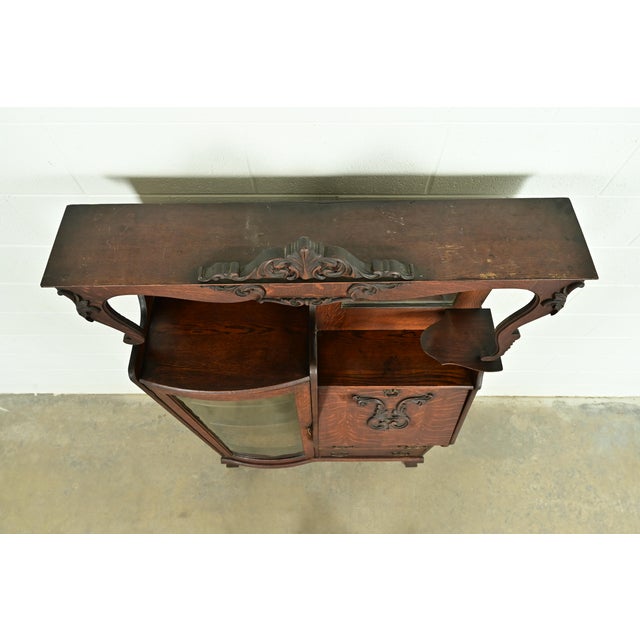 Early Baker Furniture Antique Victorian Carved Tiger Oak Side-by-Side Bookcase With Drop Front Secretary Desk, Circa 1900 For Sale - Image 13 of 17