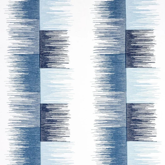 2020s Schumacher Sunburst Stripe Embroidery Fabric, Blue For Sale - Image 5 of 5