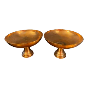 Pair of Vintage Copper Pedestal Decorative Bowls
