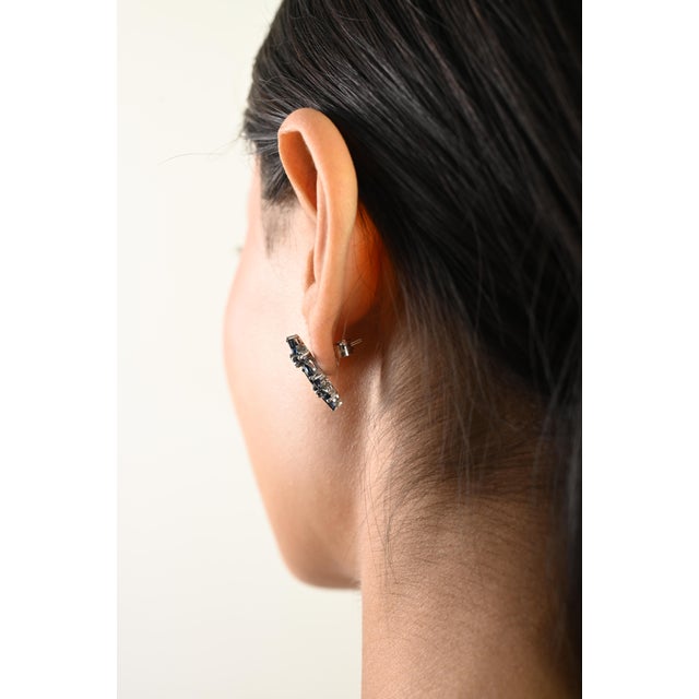 Blue A Pair of Vintage-Inspired Solid Silver Blue Sapphire Floral Stud Earrings For Sale - Image 8 of 10